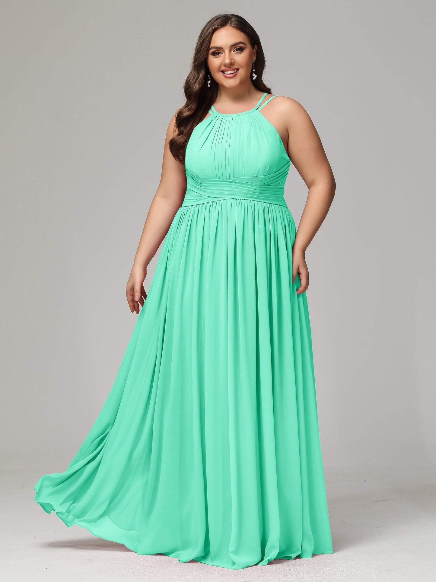 Halter & Straps on back Chiffon Bridesmaid Dress Plus Size