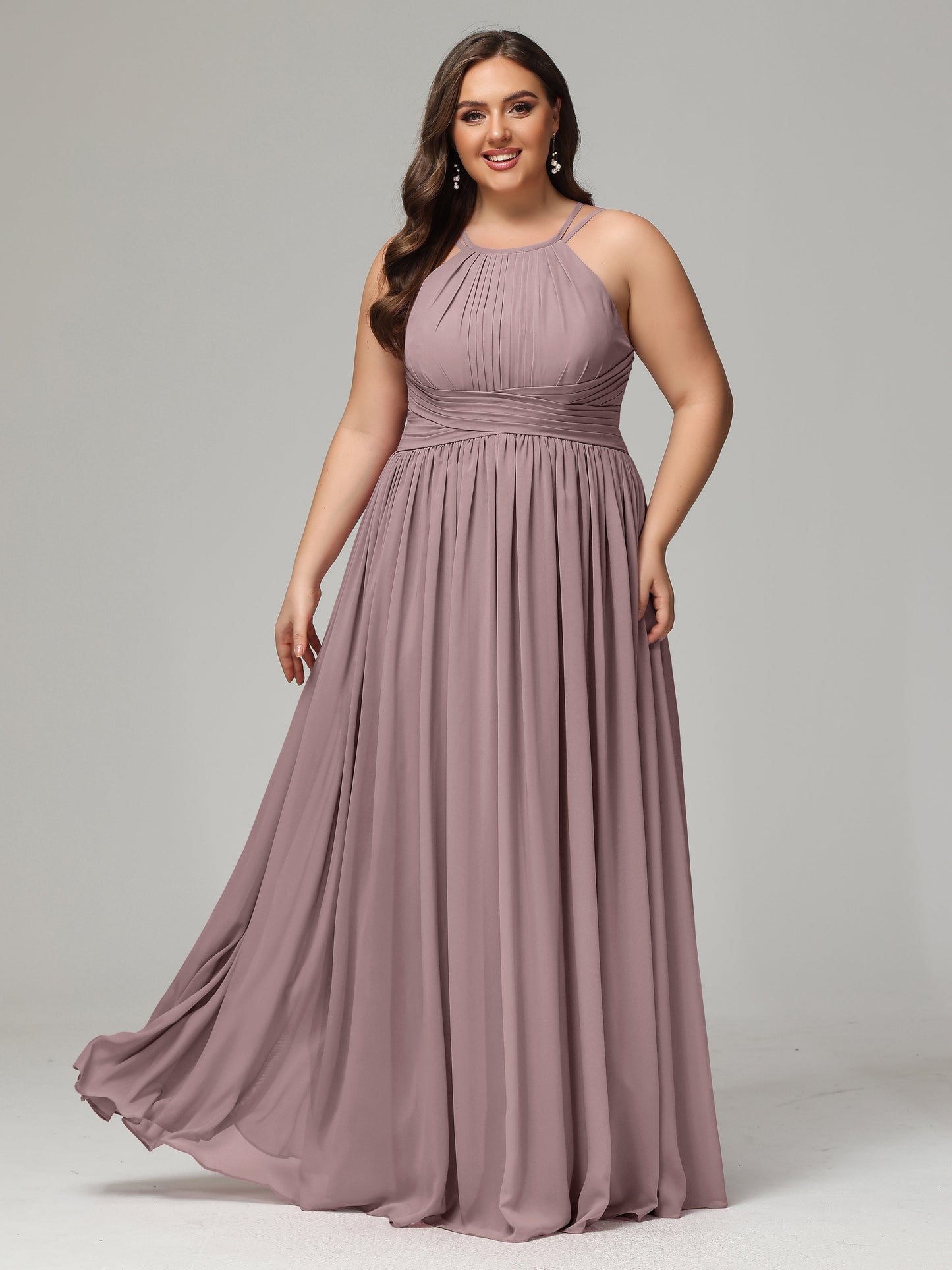 Halter & Straps on back Chiffon Bridesmaid Dress Plus Size