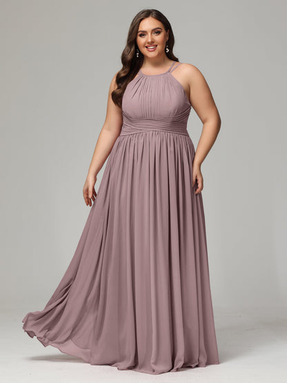 Halter & Straps on back Chiffon Bridesmaid Dress Plus Size