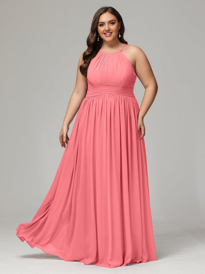 Halter & Straps on back Chiffon Bridesmaid Dress Plus Size