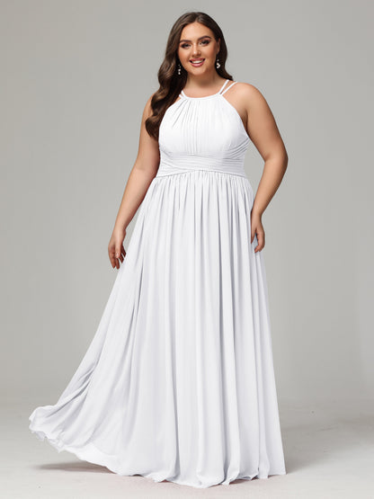 Halter & Straps on back Chiffon Bridesmaid Dress Plus Size