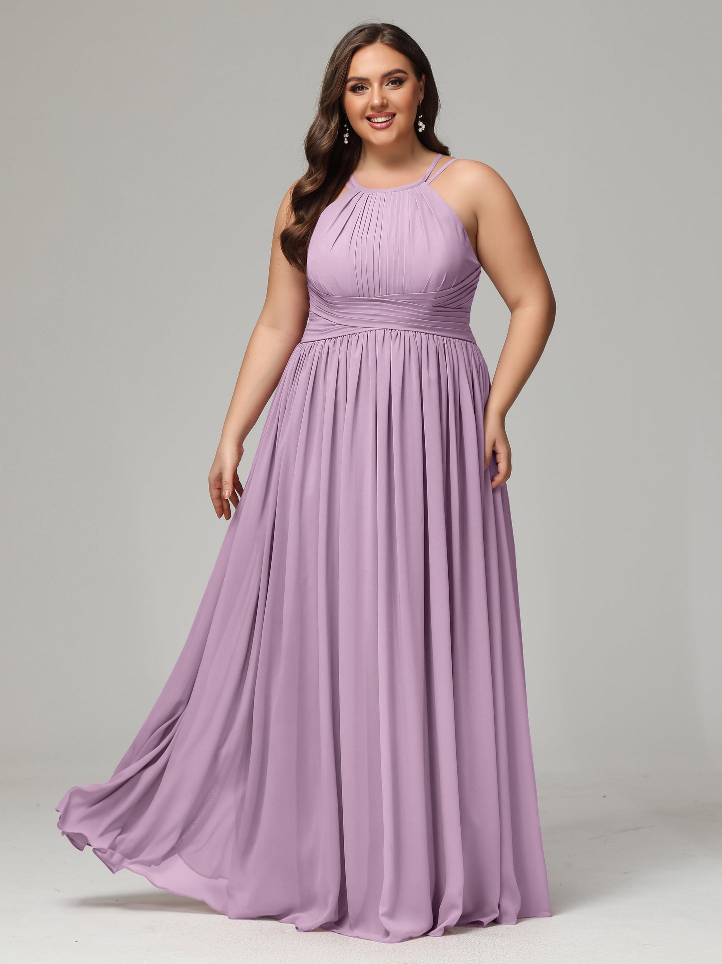 Halter & Straps on back Chiffon Bridesmaid Dress Plus Size