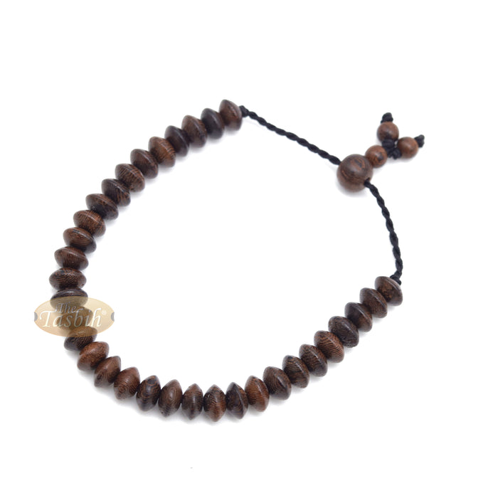 Handcrafted 9x6 mm Tamarind Wood 33-Beads Saucer-Shape Prayer Tasbih Bracelet