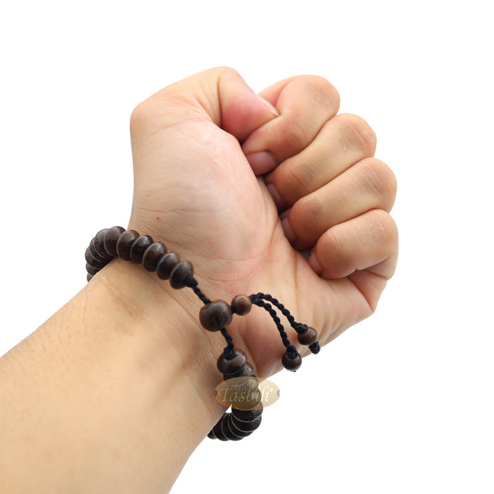 Handcrafted 9x6 mm Tamarind Wood 33-Beads Saucer-Shape Prayer Tasbih Bracelet