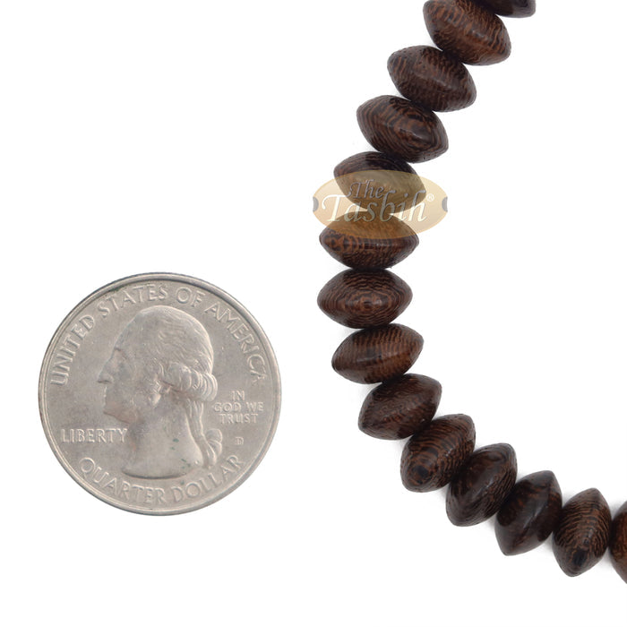 Handcrafted 9x6 mm Tamarind Wood 33-Beads Saucer-Shape Prayer Tasbih Bracelet