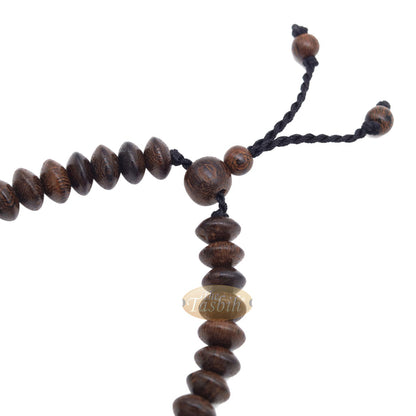 Handcrafted 9x6 mm Tamarind Wood 33-Beads Saucer-Shape Prayer Tasbih Bracelet