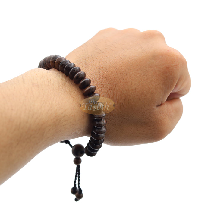 Handcrafted 9x6 mm Tamarind Wood 33-Beads Saucer-Shape Prayer Tasbih Bracelet