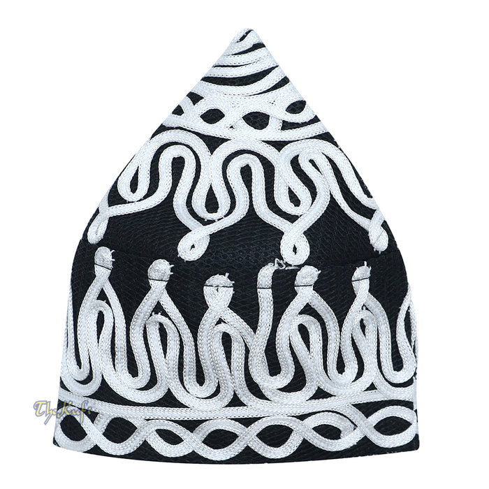 Handcrafted Black White Macramé Netting Wave Design Muslim Prayer Hat By