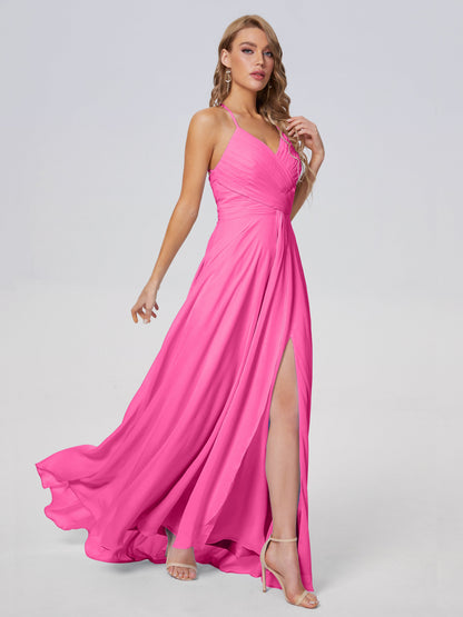 Harmony Unique Straps Chiffon Bridesmaid Dresses with Slit