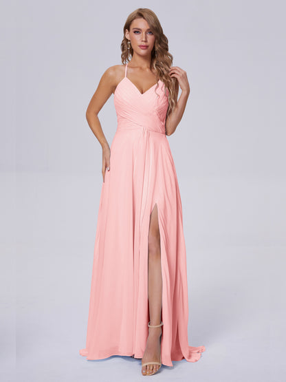 Harmony Unique Straps Chiffon Bridesmaid Dresses with Slit