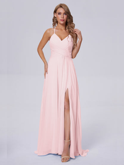 Harmony Unique Straps Chiffon Bridesmaid Dresses with Slit