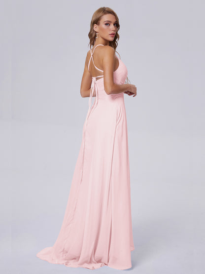 Harmony Unique Straps Chiffon Bridesmaid Dresses with Slit