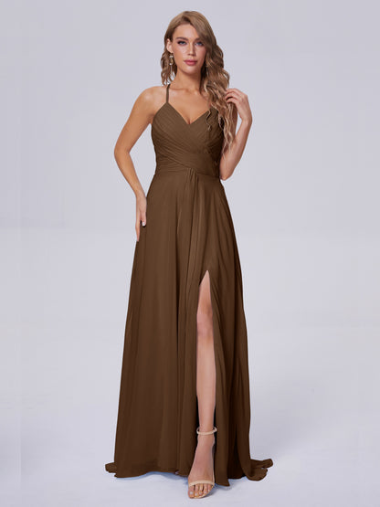 Harmony Unique Straps Chiffon Bridesmaid Dresses with Slit