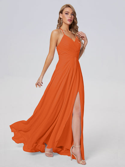 Harmony Unique Straps Chiffon Bridesmaid Dresses with Slit