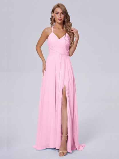 Harmony Unique Straps Chiffon Bridesmaid Dresses with Slit