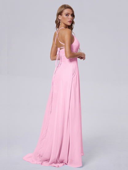Harmony Unique Straps Chiffon Bridesmaid Dresses with Slit