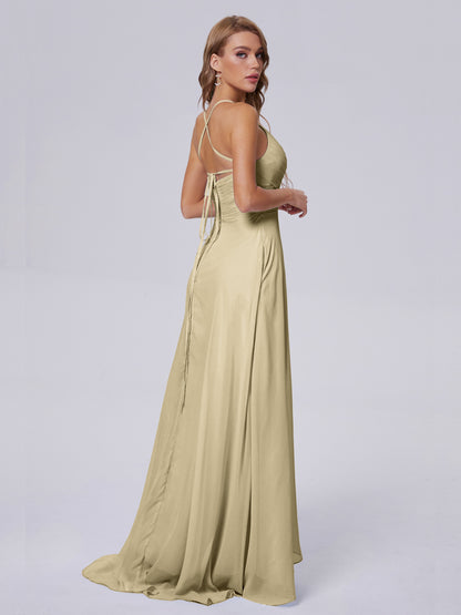 Harmony Unique Straps Chiffon Bridesmaid Dresses with Slit