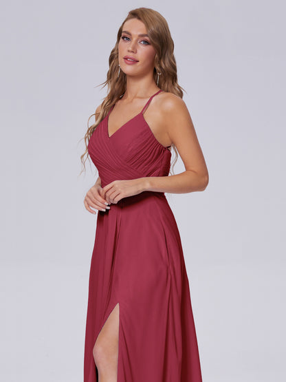 Harmony Unique Straps Chiffon Bridesmaid Dresses with Slit