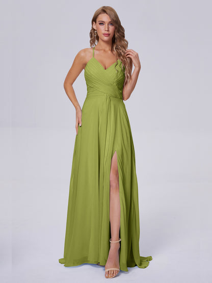 Harmony Unique Straps Chiffon Bridesmaid Dresses with Slit