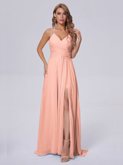 Harmony Unique Straps Chiffon Bridesmaid Dresses with Slit