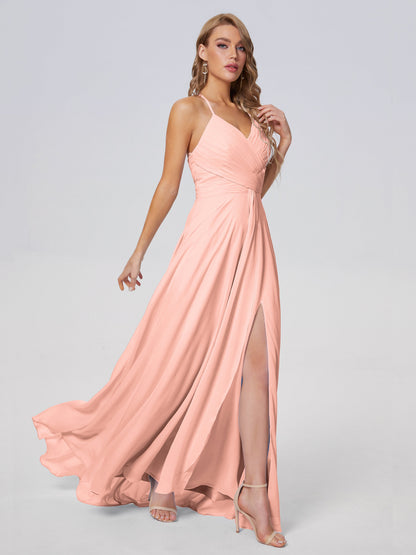 Harmony Unique Straps Chiffon Bridesmaid Dresses with Slit