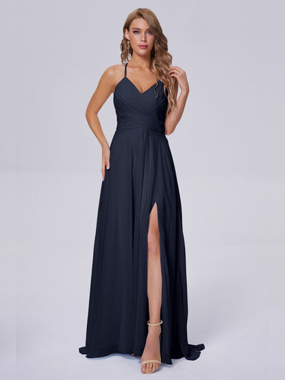 Harmony Unique Straps Chiffon Bridesmaid Dresses with Slit