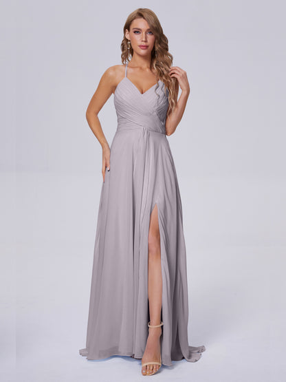 Harmony Unique Straps Chiffon Bridesmaid Dresses with Slit