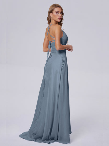 Harmony Unique Straps Chiffon Bridesmaid Dresses with Slit