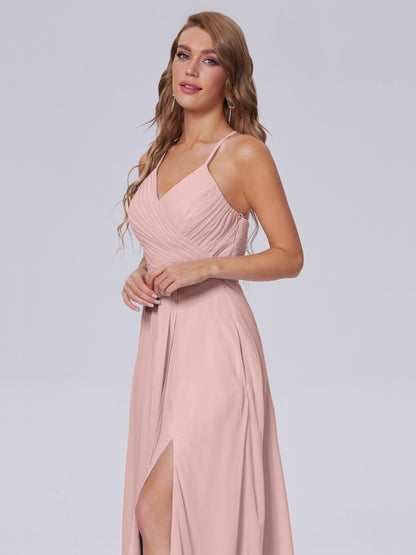 Harmony Unique Straps Chiffon Bridesmaid Dresses with Slit