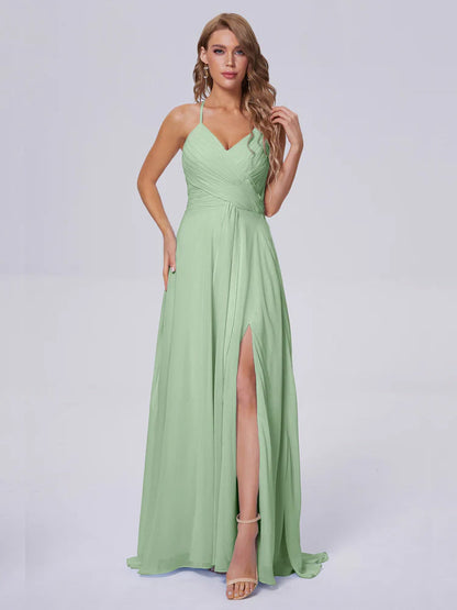Harmony Unique Straps Chiffon Bridesmaid Dresses with Slit