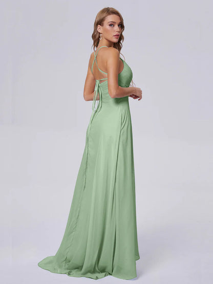 Harmony Unique Straps Chiffon Bridesmaid Dresses with Slit