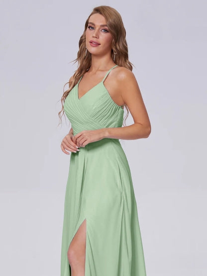 Harmony Unique Straps Chiffon Bridesmaid Dresses with Slit