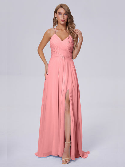 Harmony Unique Straps Chiffon Bridesmaid Dresses with Slit