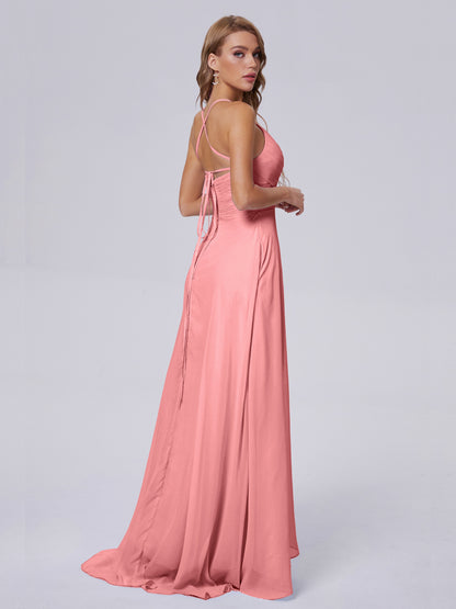 Harmony Unique Straps Chiffon Bridesmaid Dresses with Slit