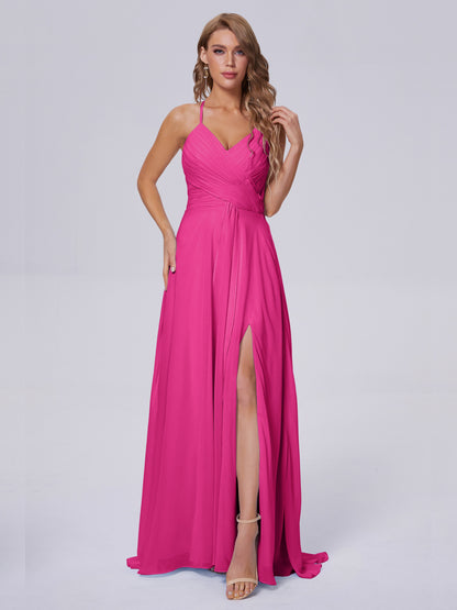 Harmony Unique Straps Chiffon Bridesmaid Dresses with Slit