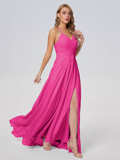 Harmony Unique Straps Chiffon Bridesmaid Dresses with Slit