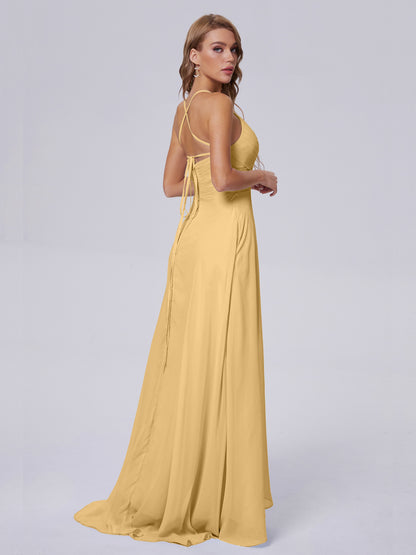 Harmony Unique Straps Chiffon Bridesmaid Dresses with Slit