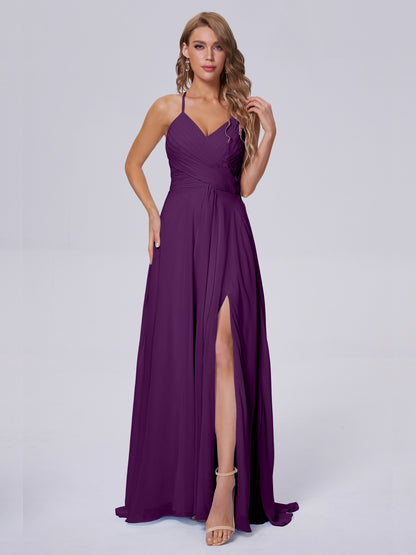 Harmony Unique Straps Chiffon Bridesmaid Dresses with Slit