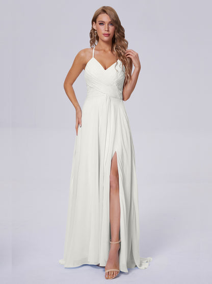 Harmony Unique Straps Chiffon Bridesmaid Dresses with Slit