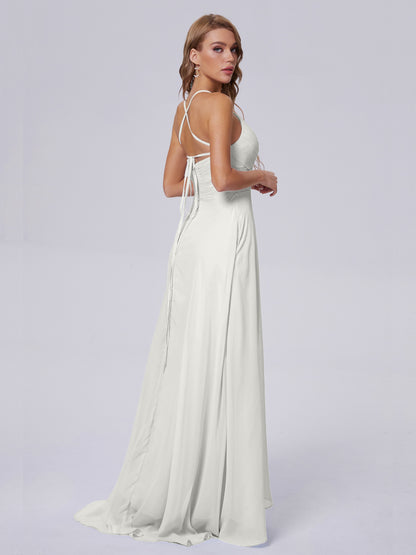 Harmony Unique Straps Chiffon Bridesmaid Dresses with Slit