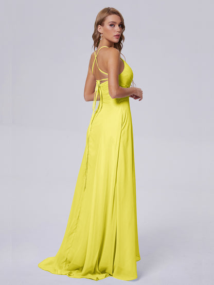 Harmony Unique Straps Chiffon Bridesmaid Dresses with Slit