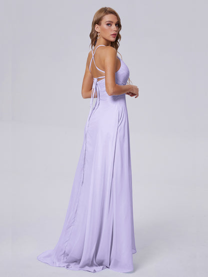 Harmony Unique Straps Chiffon Bridesmaid Dresses with Slit