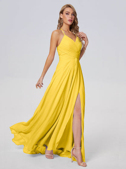 Harmony Unique Straps Chiffon Bridesmaid Dresses with Slit