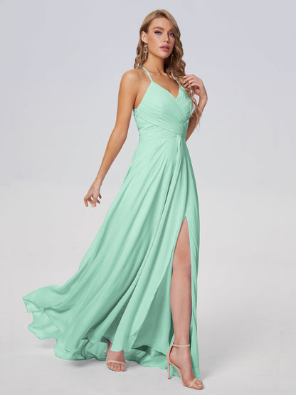 Harmony Unique Straps Chiffon Bridesmaid Dresses with Slit