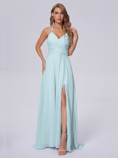 Harmony Unique Straps Chiffon Bridesmaid Dresses with Slit