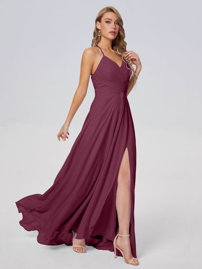 Harmony Unique Straps Chiffon Bridesmaid Dresses with Slit
