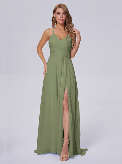 Harmony Unique Straps Chiffon Bridesmaid Dresses with Slit