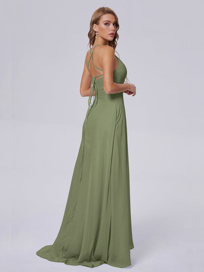 Harmony Unique Straps Chiffon Bridesmaid Dresses with Slit