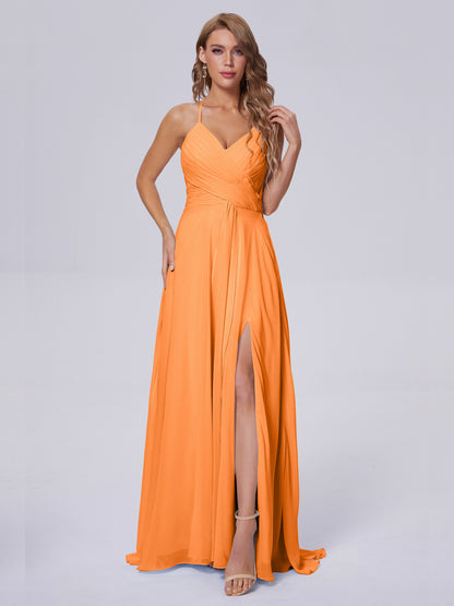 Harmony Unique Straps Chiffon Bridesmaid Dresses with Slit