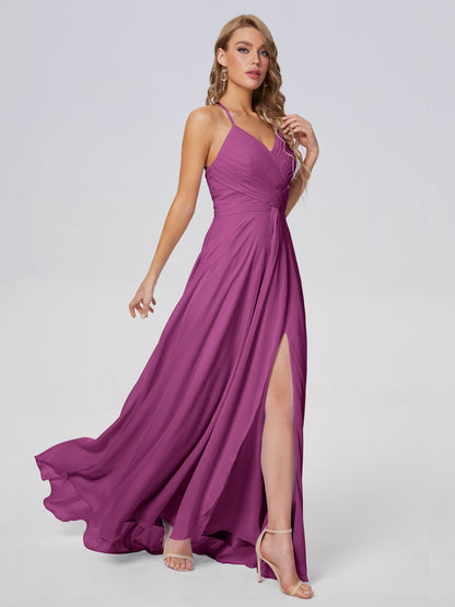 Harmony Unique Straps Chiffon Bridesmaid Dresses with Slit